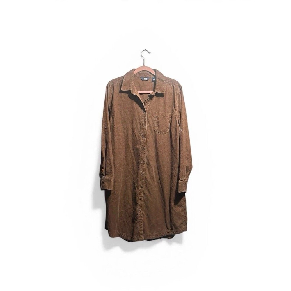 Lands’ End Corduroy Dress Women’s Large  Chocolate Brown Shirt Dress Minimalist